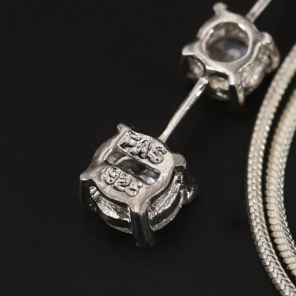 Sterling Silver 925 DESIGNER FAS Graduated White CZ Drop Pendant 22" Necklace - Picture 5 of 5